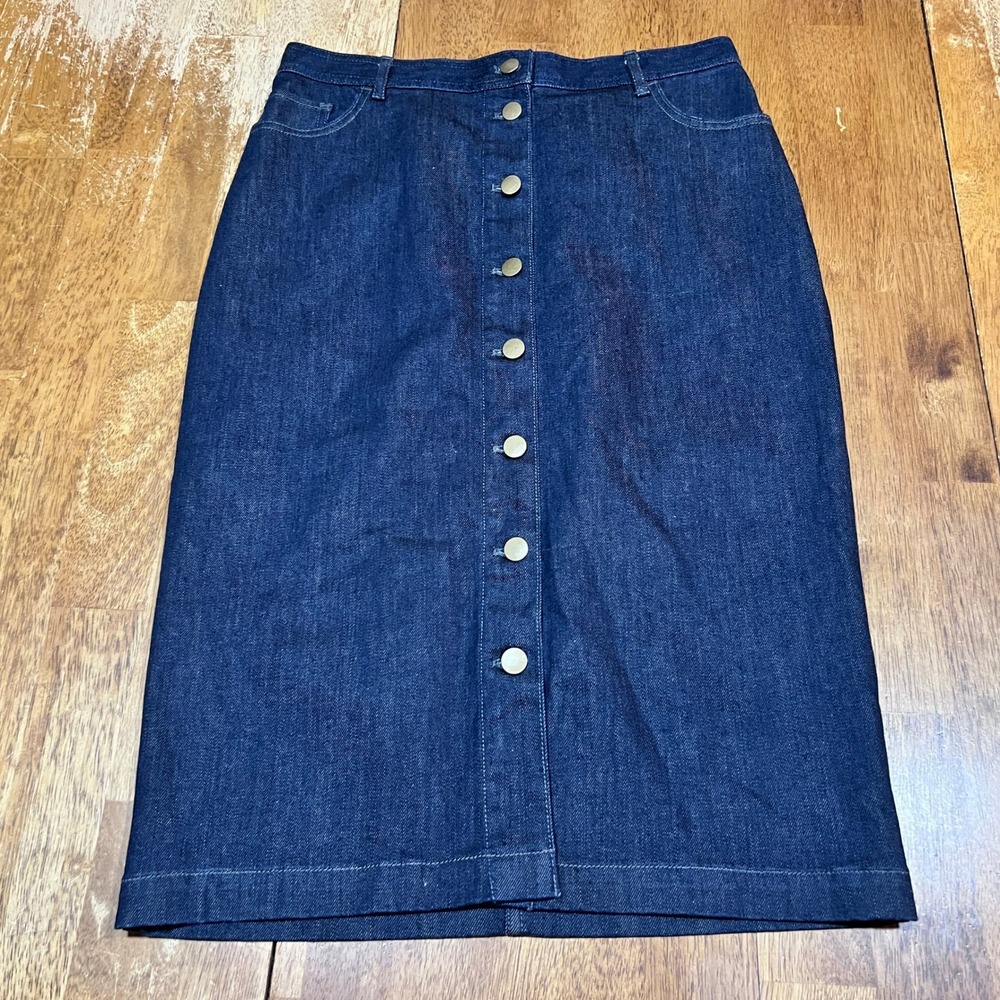 Vintage Pendleton Denim Pencil Skirt Button Front Cottagecore Dark Wash 90s Sz 6